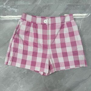 Women’s Zara Gingham Checkered Cotton Blend High Waisted Shorts Pockets Size XS